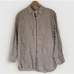 Haven Well Within size XS oversized long sleeve button down shirt 100% linen tan
